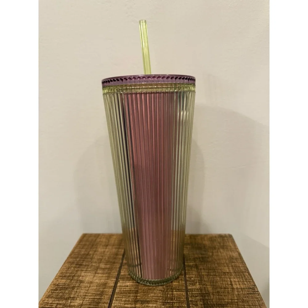 Starbucks Tumbler Green Apple And Lilac Pleated Cold Cup Venti, NWT 24oz